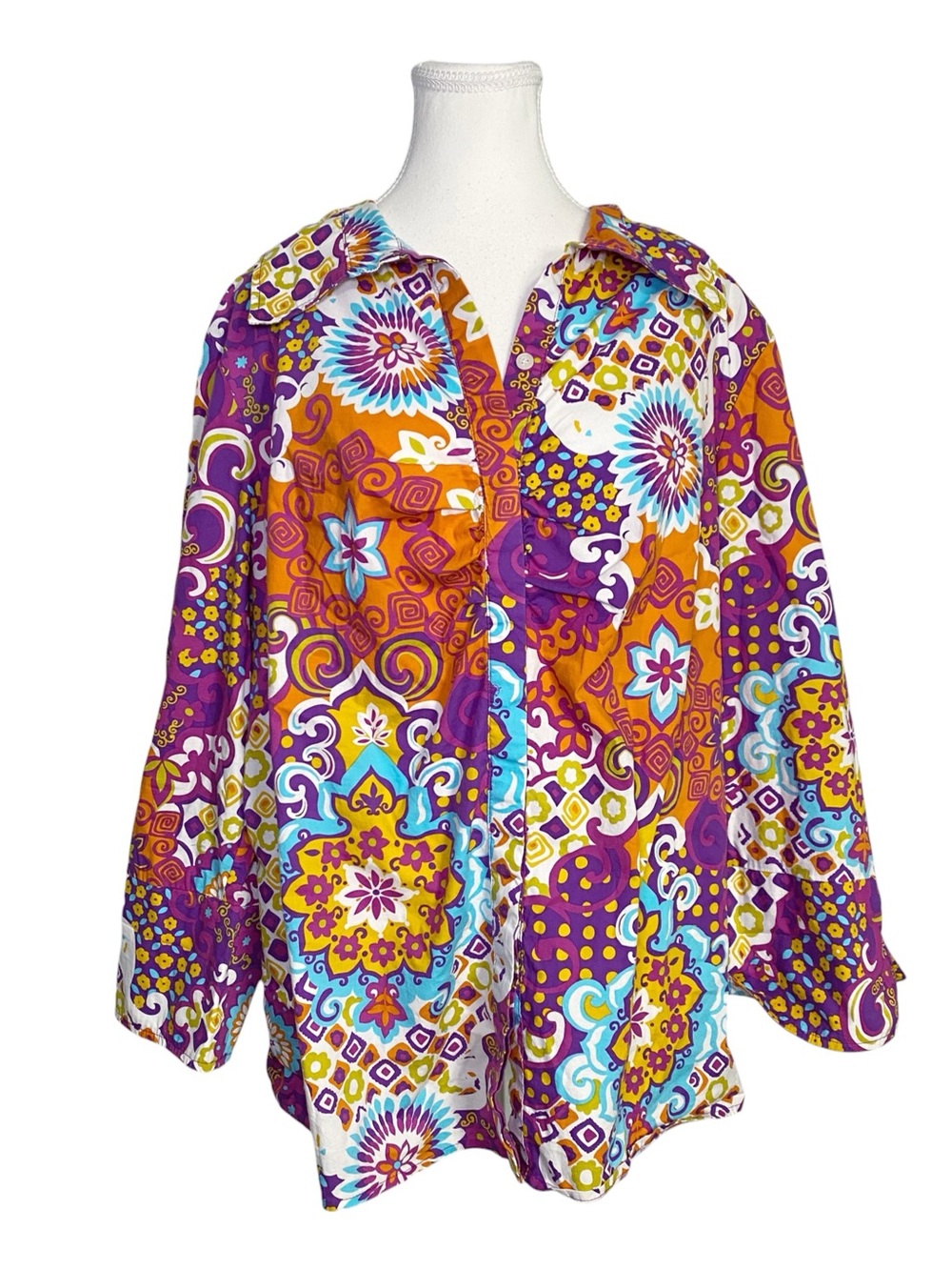 Avenue Mixed Print Button-Down Blouse Size 20